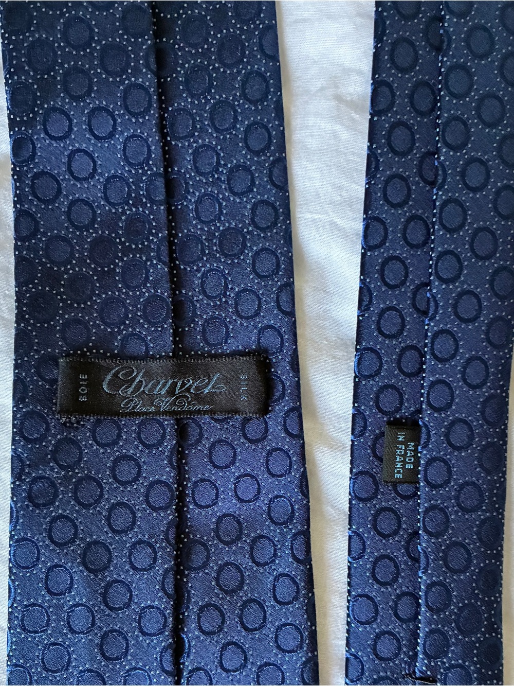 Charvet Paris Mens Silk Necktie Dark Navy Blue Geometric Jacquard Luxury